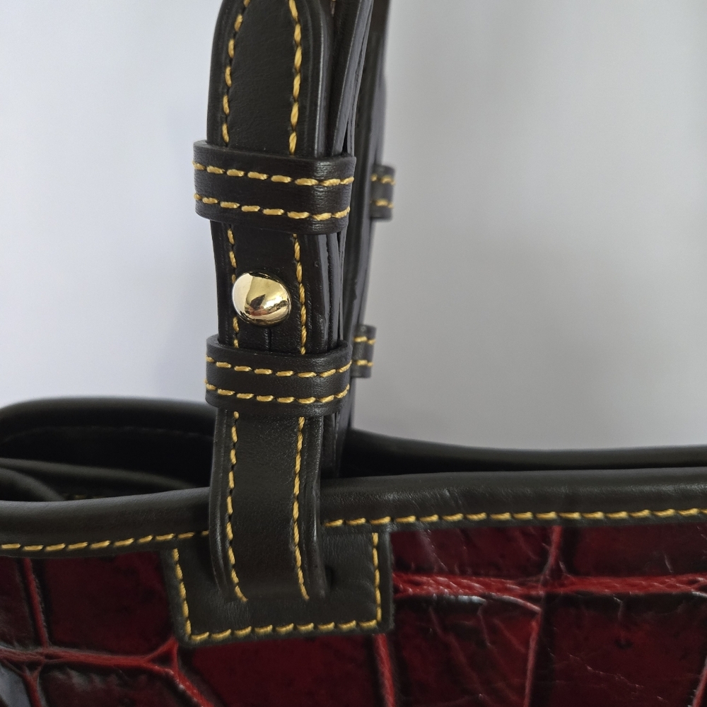 Dooney & Bourke Burgundy Croc Embossed Leather Double Strap Tassel Bag - Picture 6 of 12